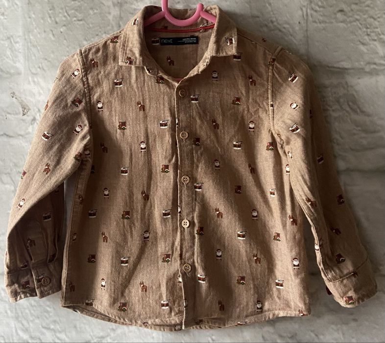 Beżowa koszula świąteczna Next 2-3 lata 98cm