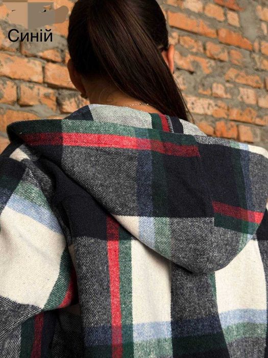 Сорочка в клітинку с капюшоном Теплая рубашка в клетку Брльшие размеры