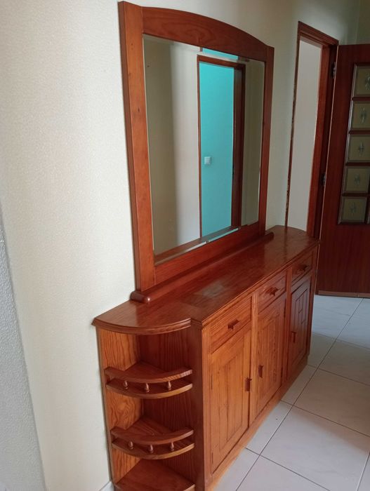 Conjunto Espelho + Aparador / Sapateira Madeira - Cerejeira