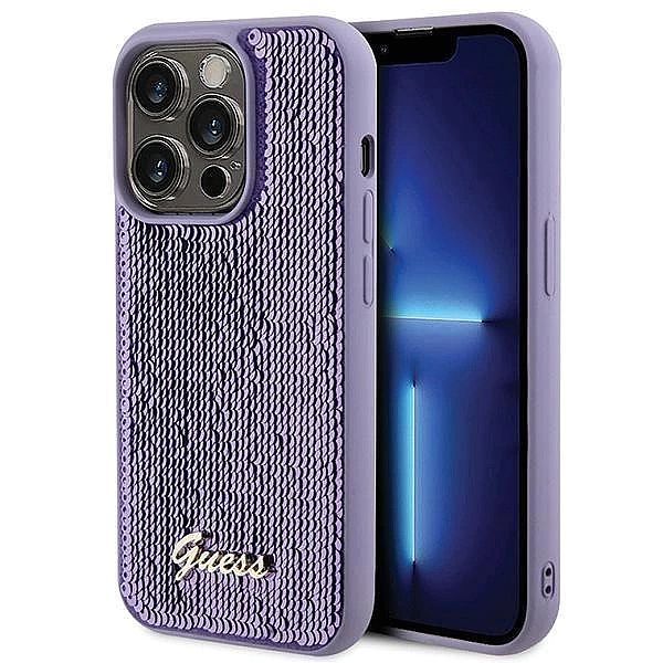 Etui Guess Sequin Script Metal na iPhone 15 Pro Max - fioletowe