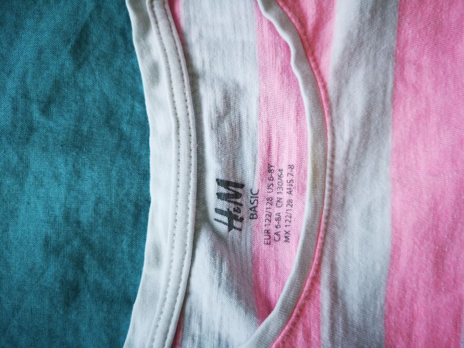 Świetna różowa koszulka w paski h&m 122 dla dziewczynki