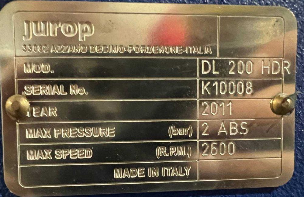 Jurop DL 200 HDR DL180 HDR DL220HDR pompa próżniowa 2 ABS Bar 2600 RPM