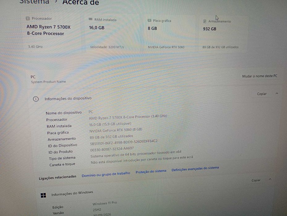 PC Gaming Ryzen 7 5700X + RTX 5060 8GB + 16GB RAM + 1TB