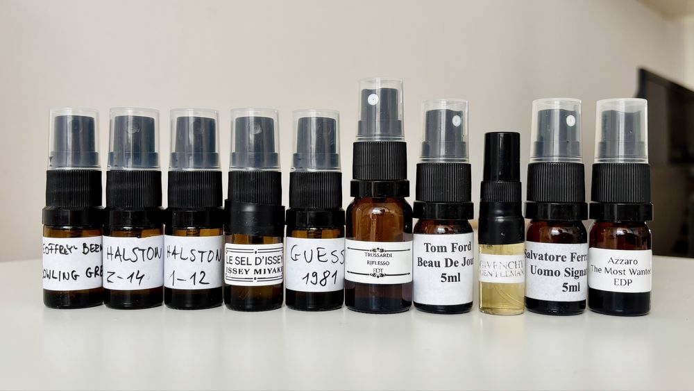 Zestaw perfum designerskich Tom Ford, Guess, Givenchy, Issey Miyake, Azzaro, Salvatore Ferragamo