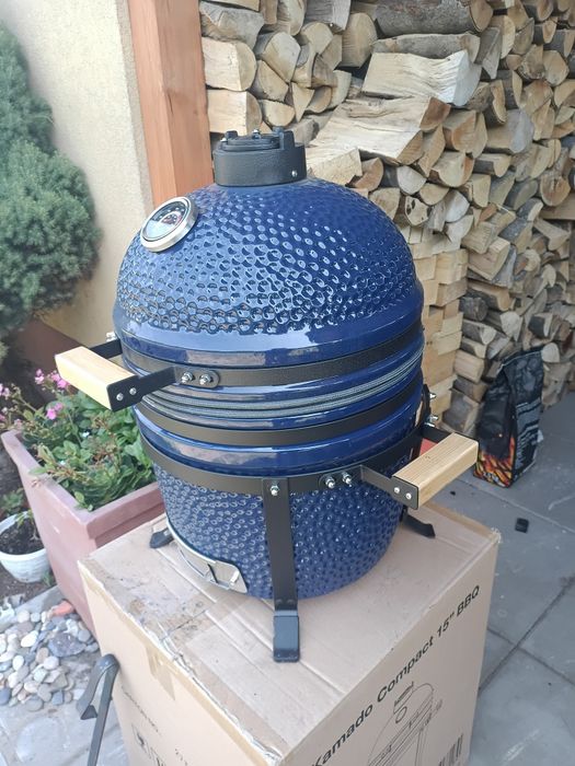 Piękny ceramiczny grill Kamado Compact 15" BBQ granatowy