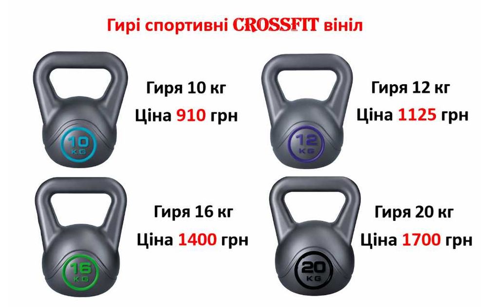 Гиря 6 кг 8 кг 10 кг 16 кг 20 кг спортивная вініл Гири Гирі | все веса