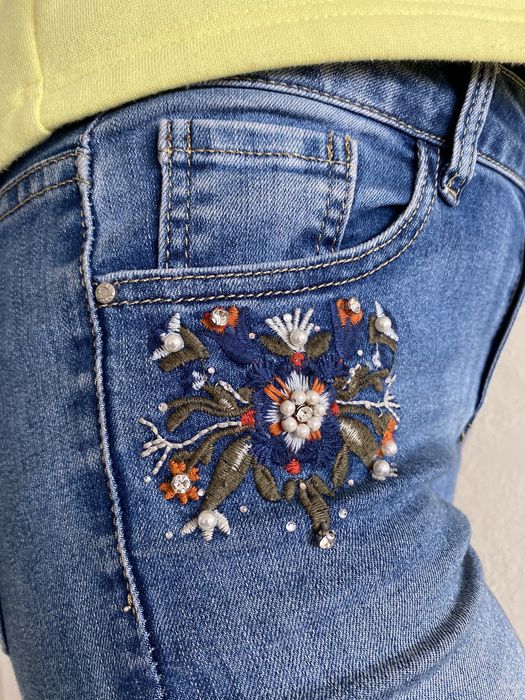 Luxxury 38 S jeansy skinny niebieskie koraliki rurki