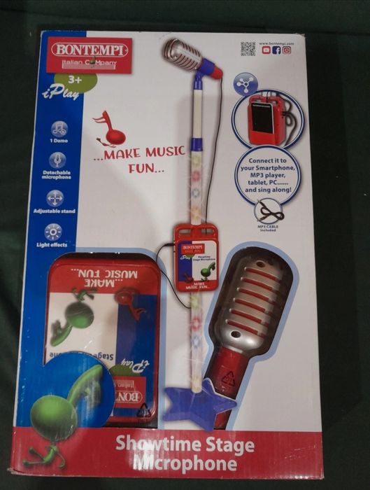 Bontempi mikrofon ze światłem na statywie.