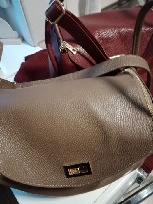 Torebki skóra naturalna licowa bordowa i fango