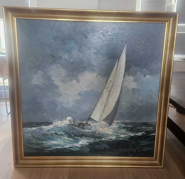 Duży Obraz Olejny Marynistyka J.H.H. Bévort (John Bevort) ORYGINAŁ