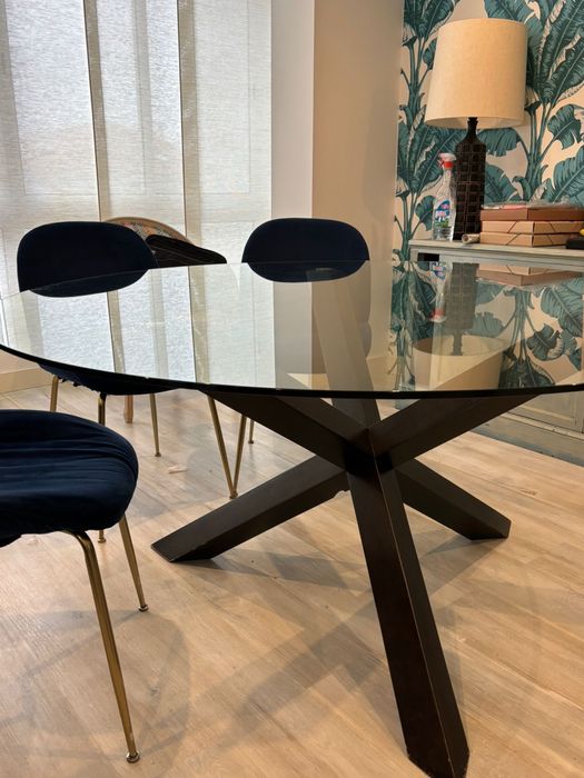 Mesa Tampo Vidro Pés Madeira Area