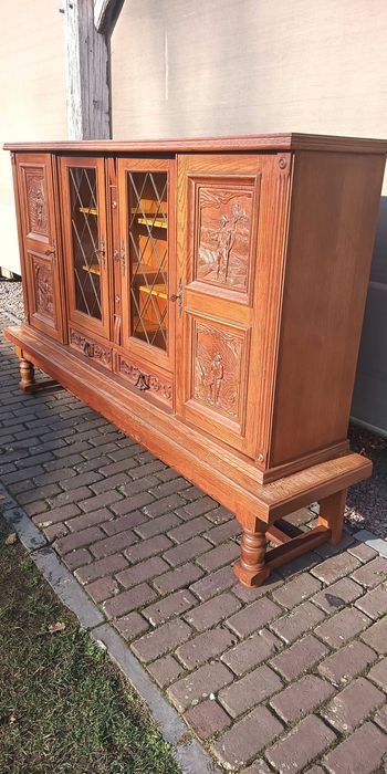 Stylowy drewniany kredens / komoda rzeźbiona – 230 cm