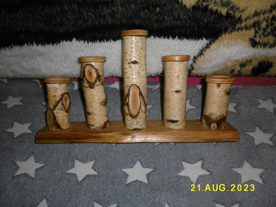 1 świecznik  na 5 podgrzewaczy drewniany