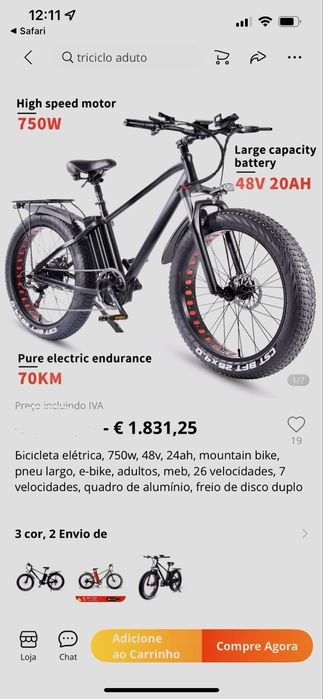 Bicicleta elétrica, se encontra em bom estado, alguns arranjos a fazer, sem bateria.
