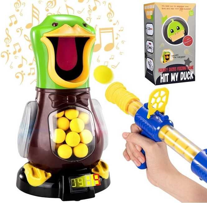 NOWA Gra dla Dzieci Prezent KACZKA STRZELA Do Celu Pistolet + KULKI 3+