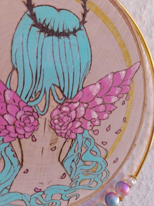 Caça Sonhos Feitos em Pirografia e Pintura, Á Mão