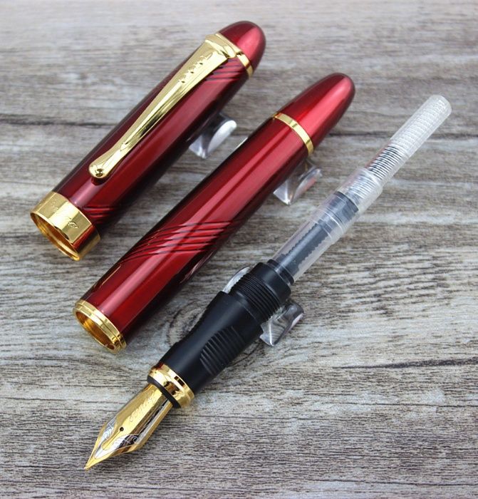 Caneta de Tinta Permanente (Aparo/Tinteiro/Pistão) 18KGP Vermelha/Dour