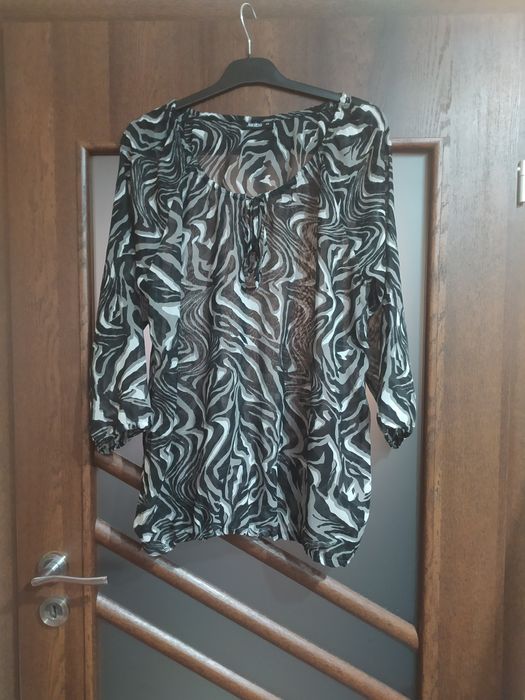 Bluzka koszula tunika prześwitująca z rękawami na 3/4 panterka 44 XXL