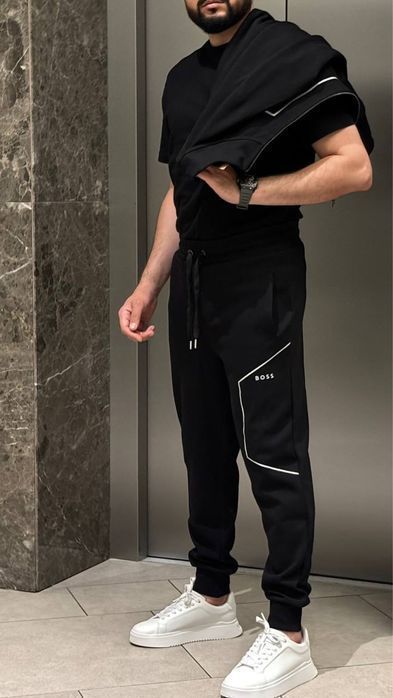 HUGO BOSS мужской брендовый спортивный костюм оригинал штаны зип худи