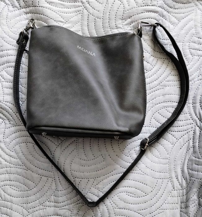 Torebka na ramię szara Moana eko skóra grafit jak nowa dużo przegródek