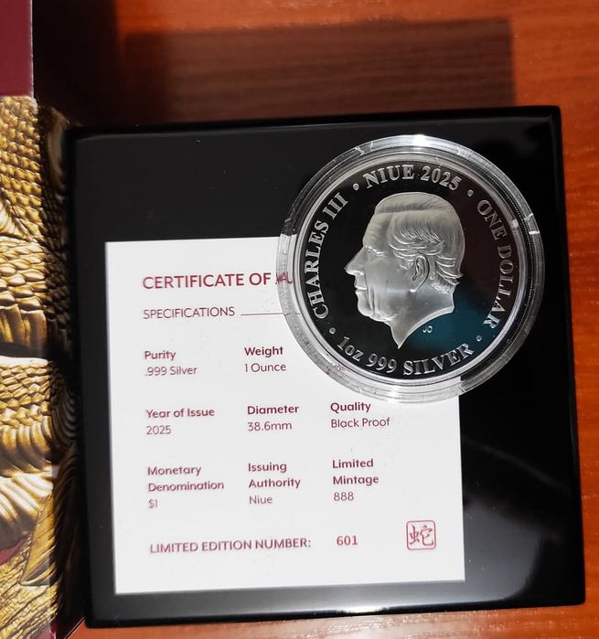 2025 рік. Niue 1 oz Silver Snake Black Proof