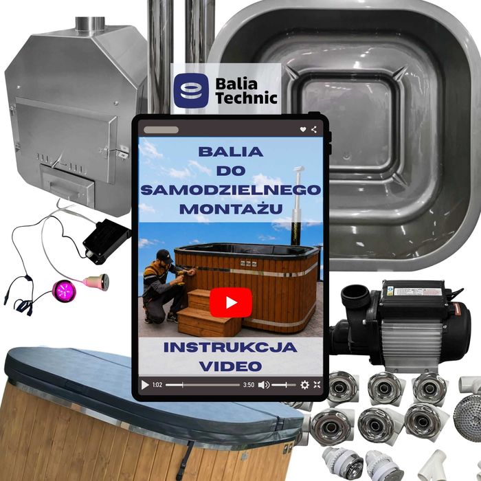BALIA DO SAMODZIELNEGO MONTAŻU Z PIECEM HYDROMASAŻEM zrób to sam DIY bania – wkład akrylowy kwadrat 202 x 202 CM zrob jacuzzi  zestaw majsterkowicza