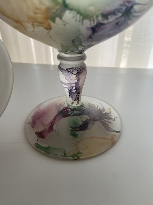 Bombonierka w stylu RUEVEN GLASS – Szkło Satynowane, Unikat Vintage (26,5 cm)