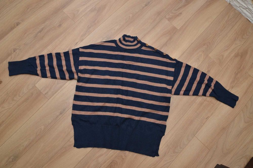 Sweter w paski miękki beżowy granatowy r.L Et vous r.40