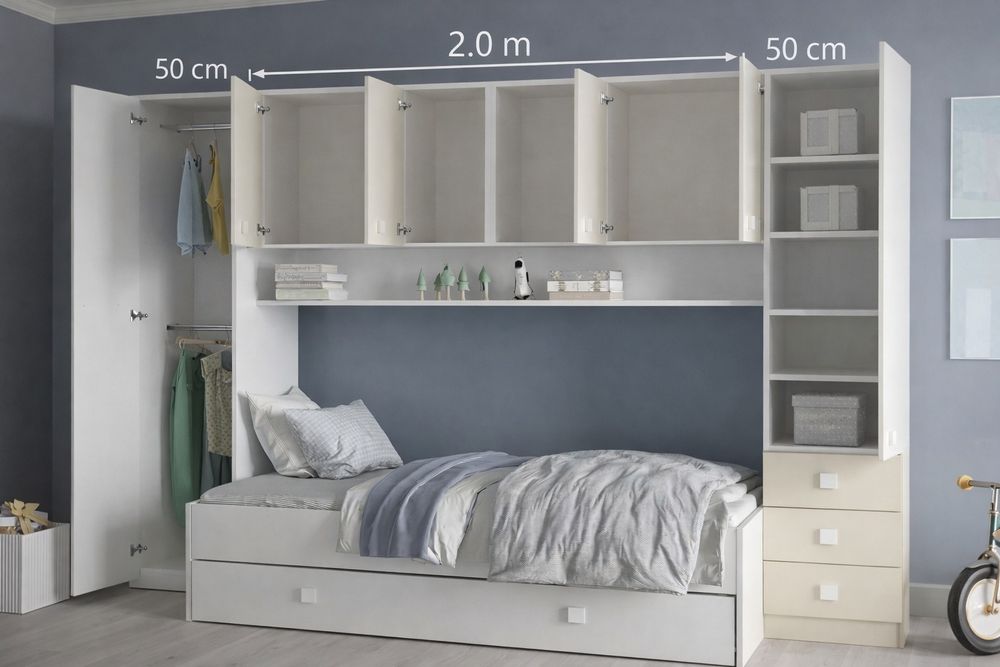 Móvel quarto ponte + armários | Branco/creme | Excelente estado