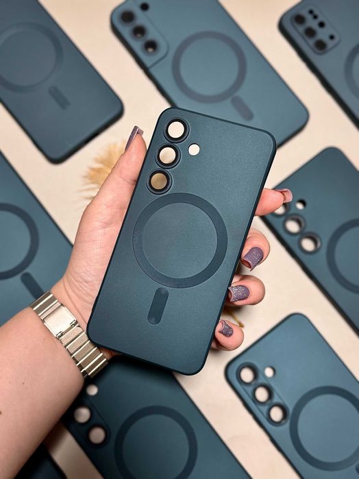 Силіконовий чохол хром MagSafe магніт протиударний з лінзами Samsung