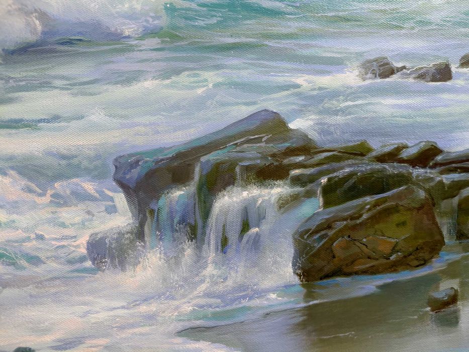 Картина маслом море, морський пейзаж (полотно,олія) "Шепіт білої піни”