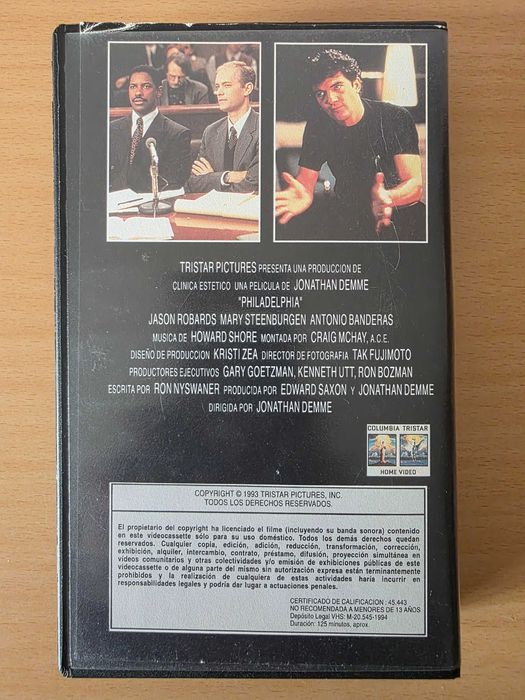 Pelicula en VHS "Philadelphia" con Tom Hanks y Denzel Washington