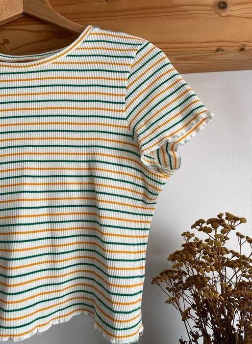 Top damski Crop top Basic casual bawełniany w paski przylegający XL/42