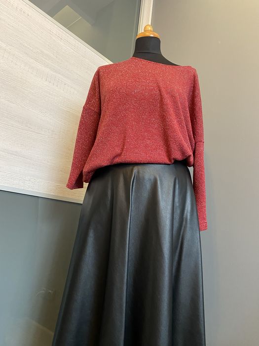 Bluzka bordo ze srebrną nitką oversize 3/4 rękaw