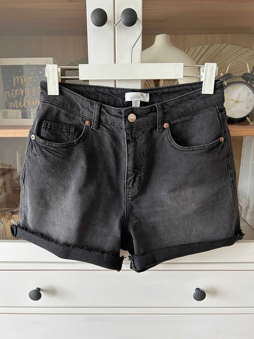 Czarne dżinsowe szorty jeansowe wysoki stan spodenki H&M 40 high waist