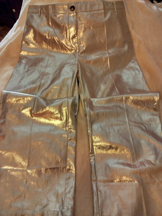Spodnie wieczorowe złote, jak nowe, duży rozmiar.