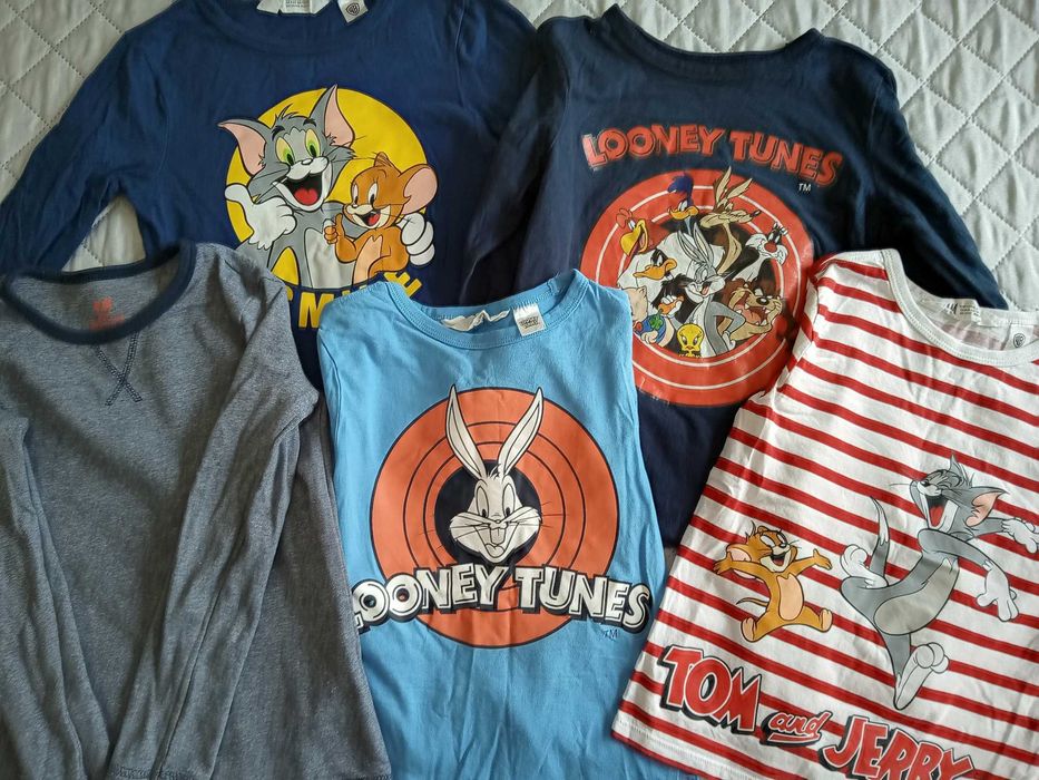 5 bluzek, H&M, Królik Bugs, Tom&Jerry, Looney Tunes, r 110/116, Szkoła