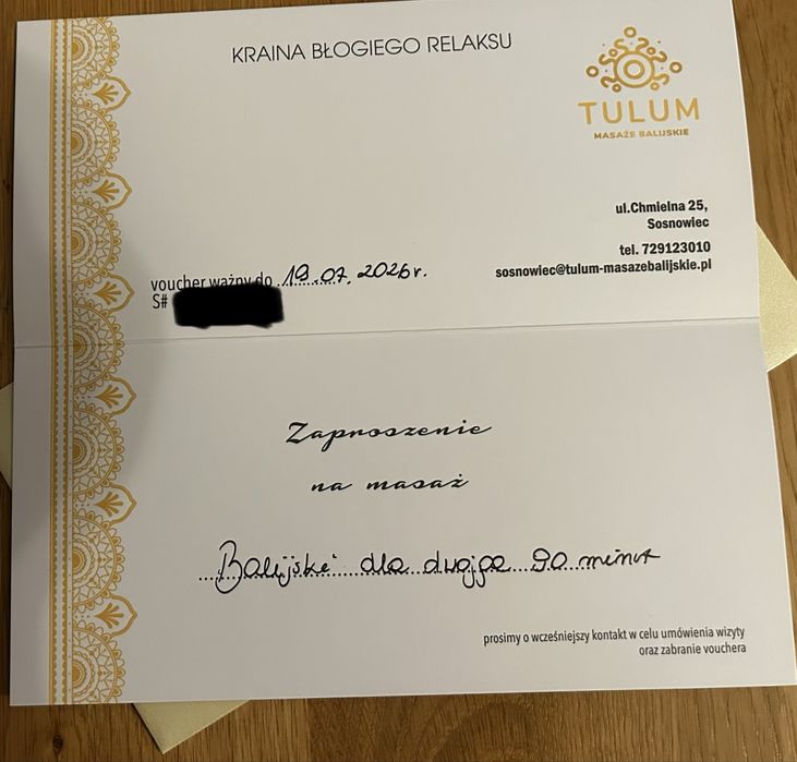 Zaproszenie na masaż DLA DWOJGA 90min