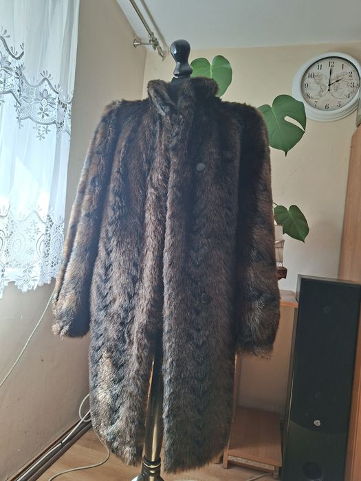 Futro damskie vintage brąz i czarny L