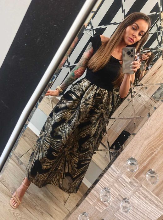 Closet London desingerska złota żakardowa maxi 42 XL  impreza wesele andrzejki święta sylwester