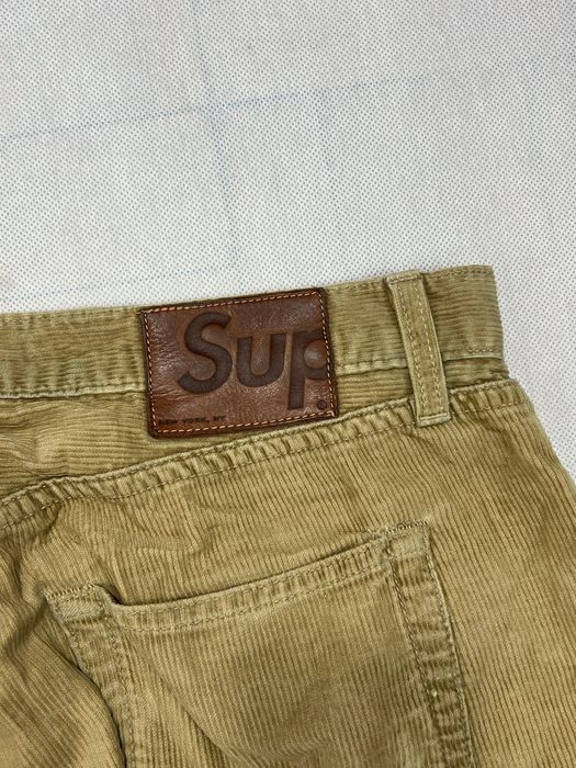 Supreme logo corduroy pants brown cream spodnie
