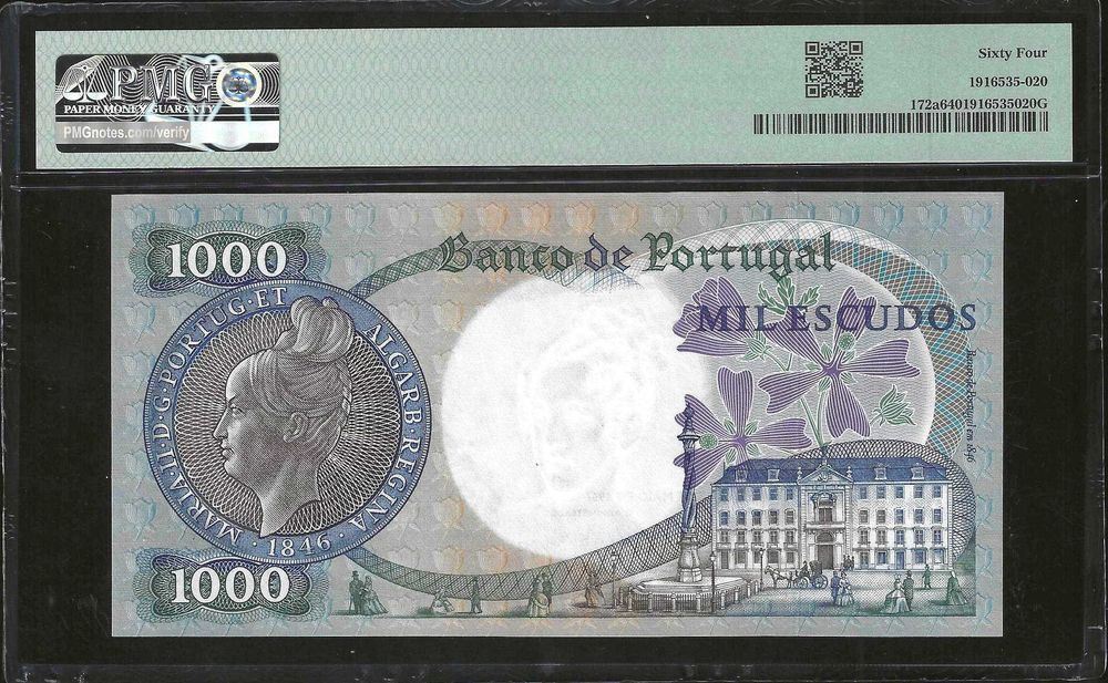 Nota NOVA de 1000 Escudos 1967 Certificada PMG 64