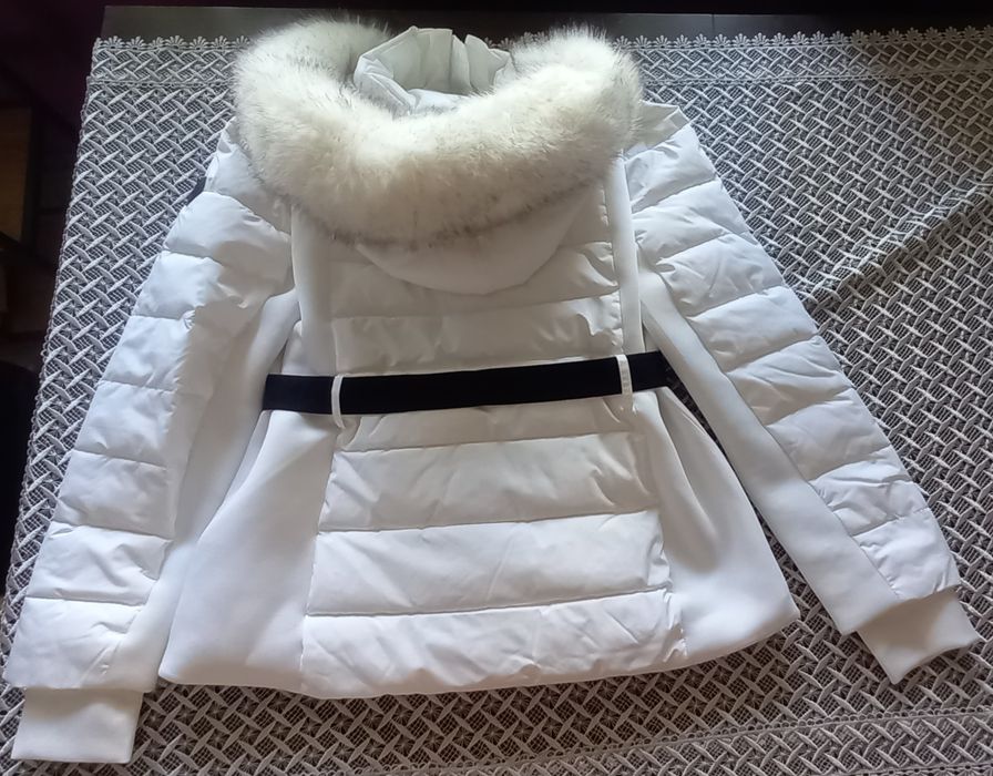 Michael Kors MK biała kurtka z kapturem i futerkiem roz L nowa