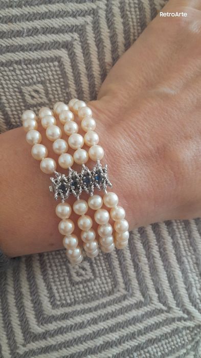 18cm Retro Bransoletka Złoto 585 Szafiry Perły Akoya WYCENA