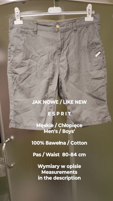 Esprit  Męskie lub chłopięce krótkie spodnie, 100% Bawełna, Pas 80-84