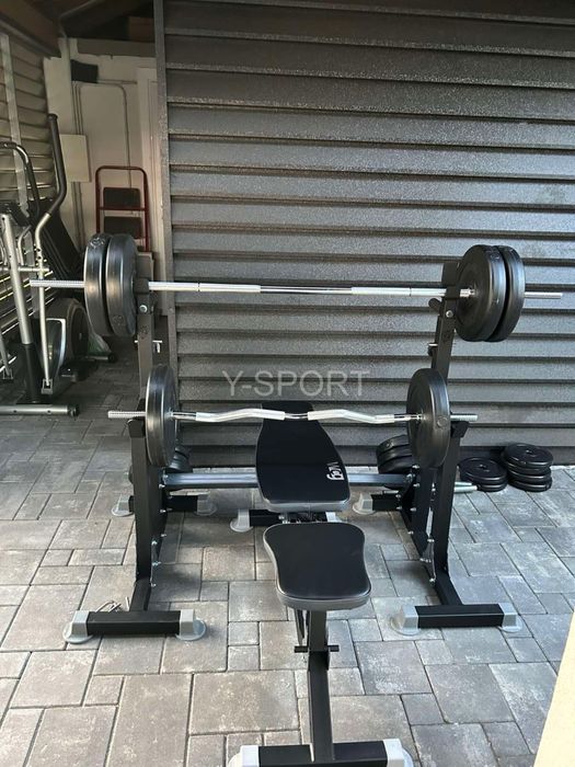 Лавка для жиму регульована професійна + Стійки під штангу, тренажер