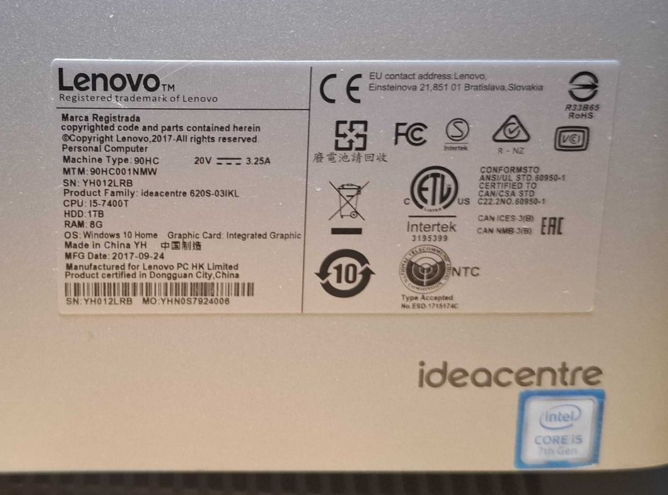 Lenovo IdeaCentre 620S - Intel Core i5 7400T - MiniPC - Silver -