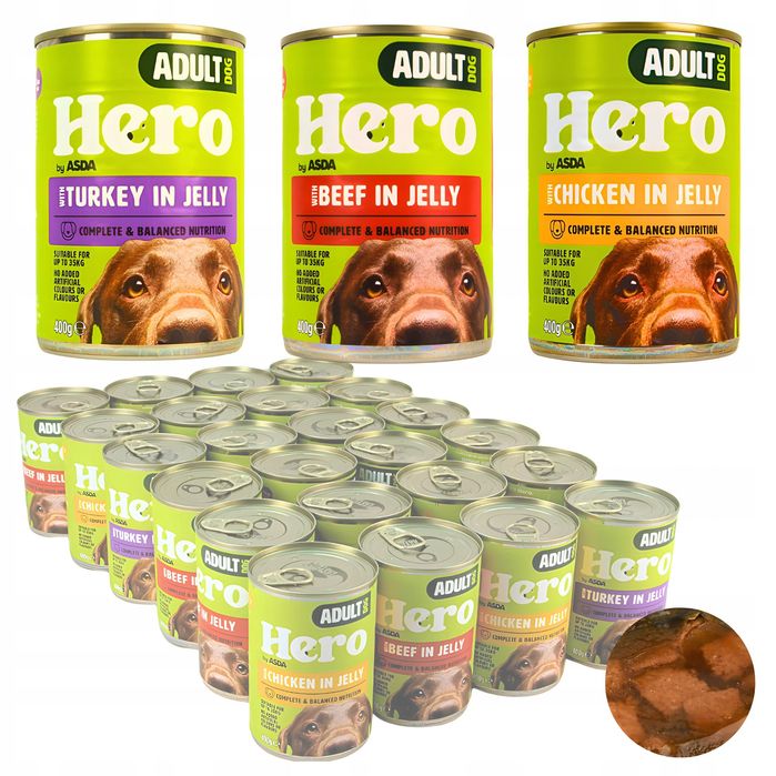 Mokra karma dla psa Hero MIX SMAKÓW w galaretce 24 x 400g 9,6 kg