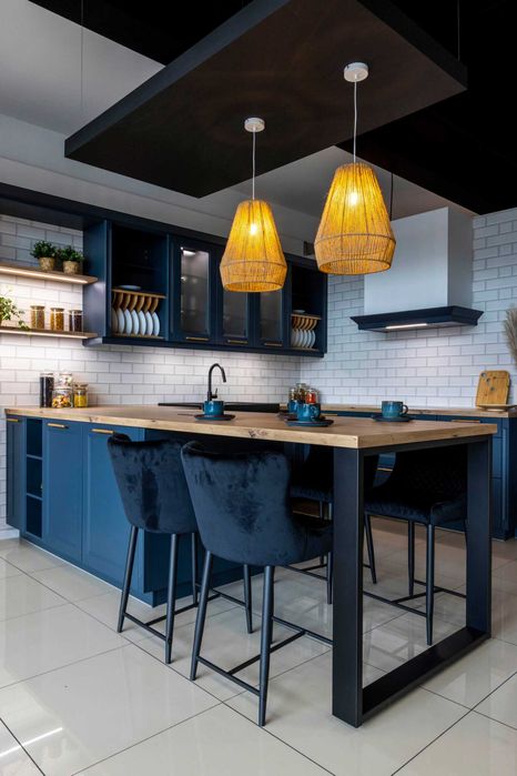 Kuchnie Verle MEBLE KUCHENNE lakierowane Cascada Niebieski Fiord