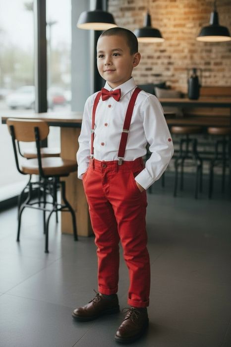 Elegancki komplet wizytowy dla chłopca koszula , spodnie , szelki , mu